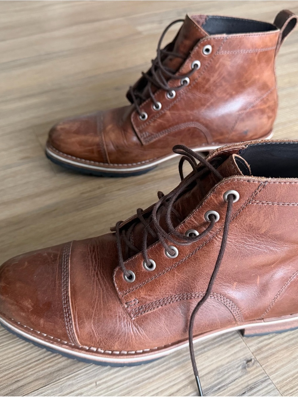 Men's Tan Leather Lace-Up Ankle Boots
